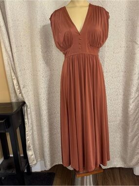 Anthropologie Goddess Brown Empire Waist Dress, Size Small